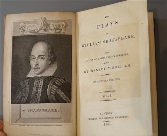 Shakespeare, William - The Plays of William Shakespeare, 14 vols, 12mo, calf, with gilt spines, loss to some labels, with portrait fron